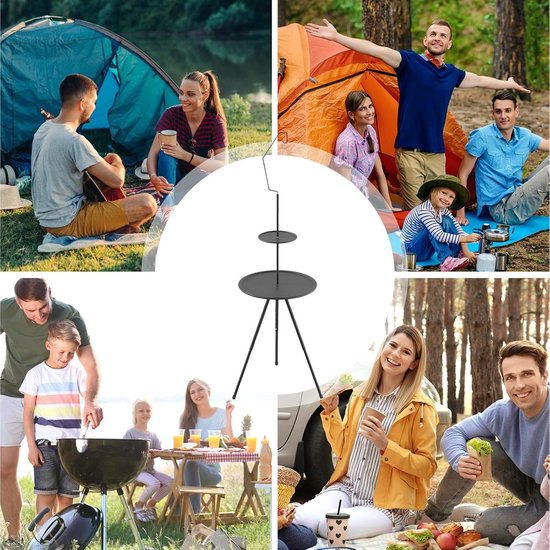 Kleine Ronde Vouwtafel - Compacte Campingtafel - Buitenactiviteiten - Dubbele Laag Opbergruimte - 38x38x4 cm - Zwart — afbeelding 4