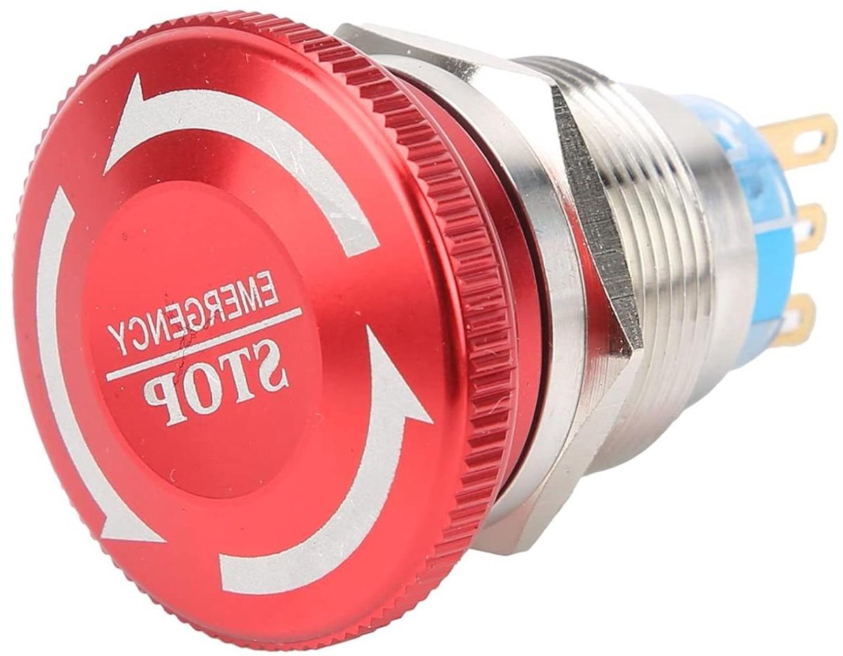Noodknop Paddestoel - Drukknopschakelaar Noodstop - Industriële Beveiliging - Zelfvergrendelend Mechanisme - 22 mm - Zilver