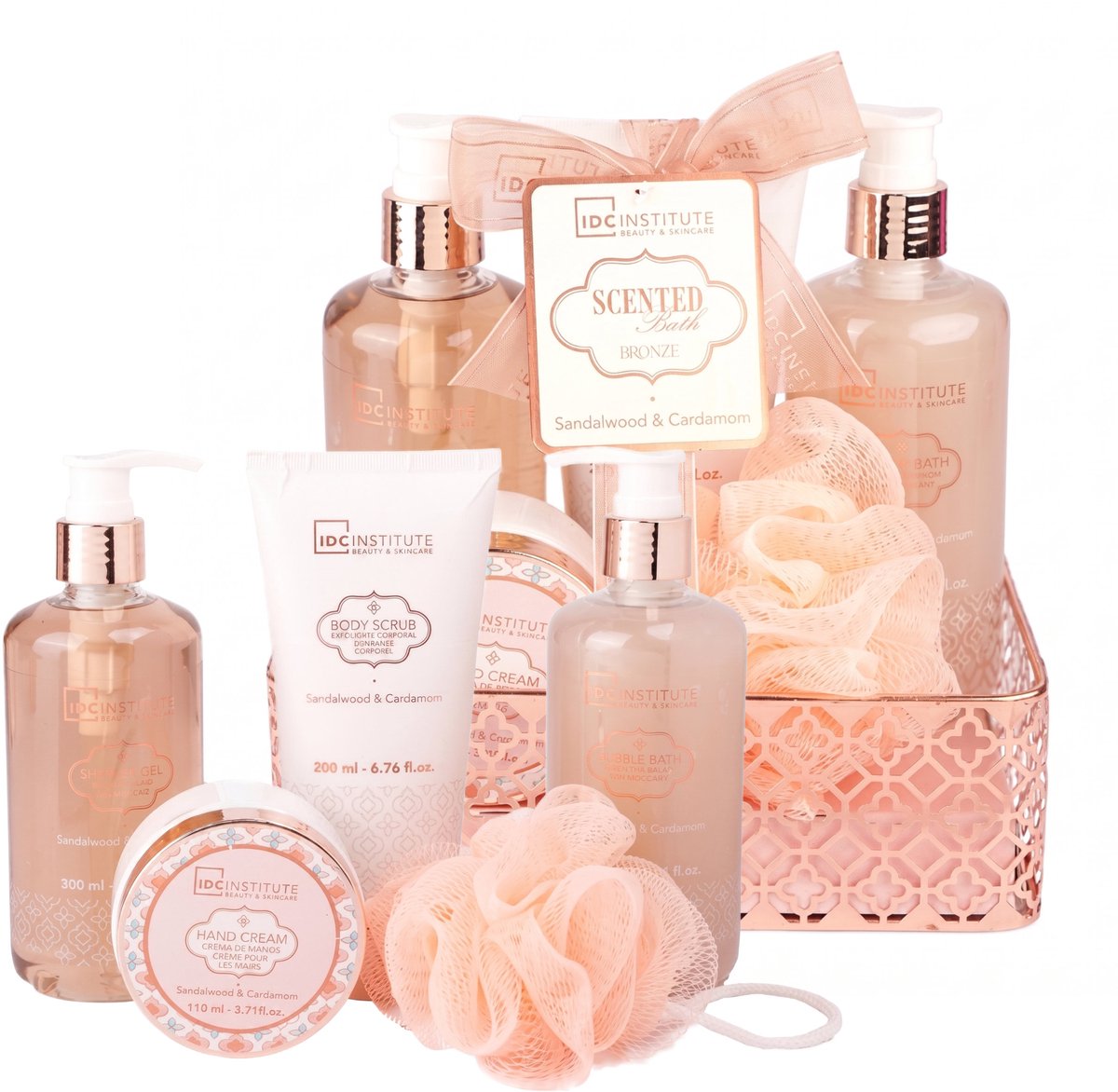 IDC Institute Set met badcosmetica Drijfhout Sandaalboom - Cadeauset van 5-delige voor bad en douche met houtachtige geur