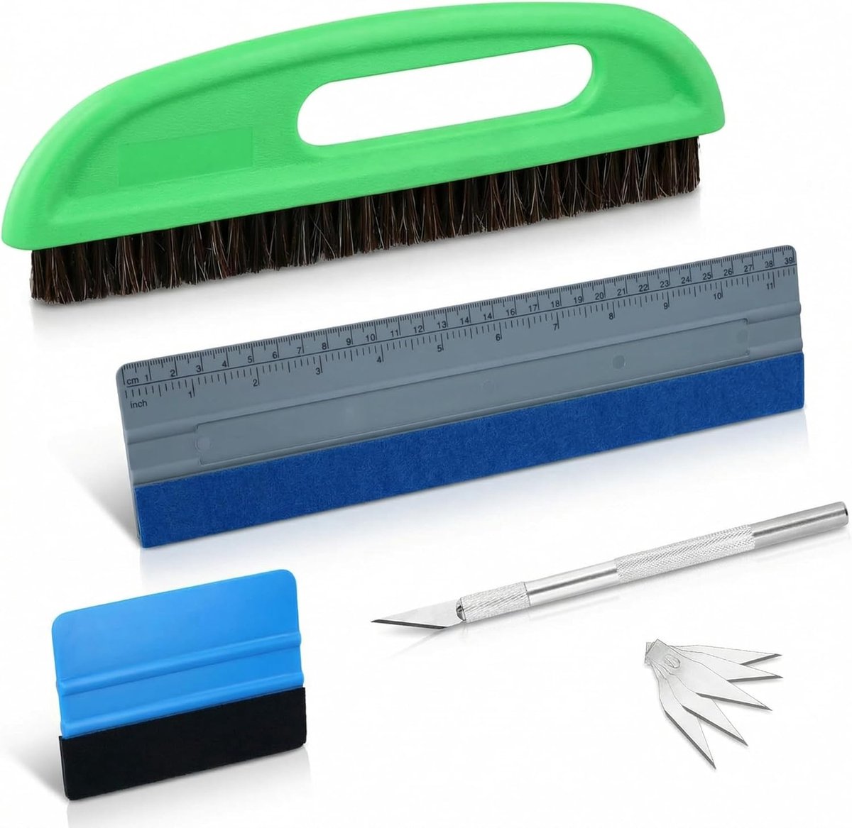SnelShoppen - 5-delige Wallpaper Tool Set - Behangkwast, Wiper met Meetlat, Viltwiper, Schraper, Scalpel en 5 Vervangbladen voor Behang en Raamfolie
