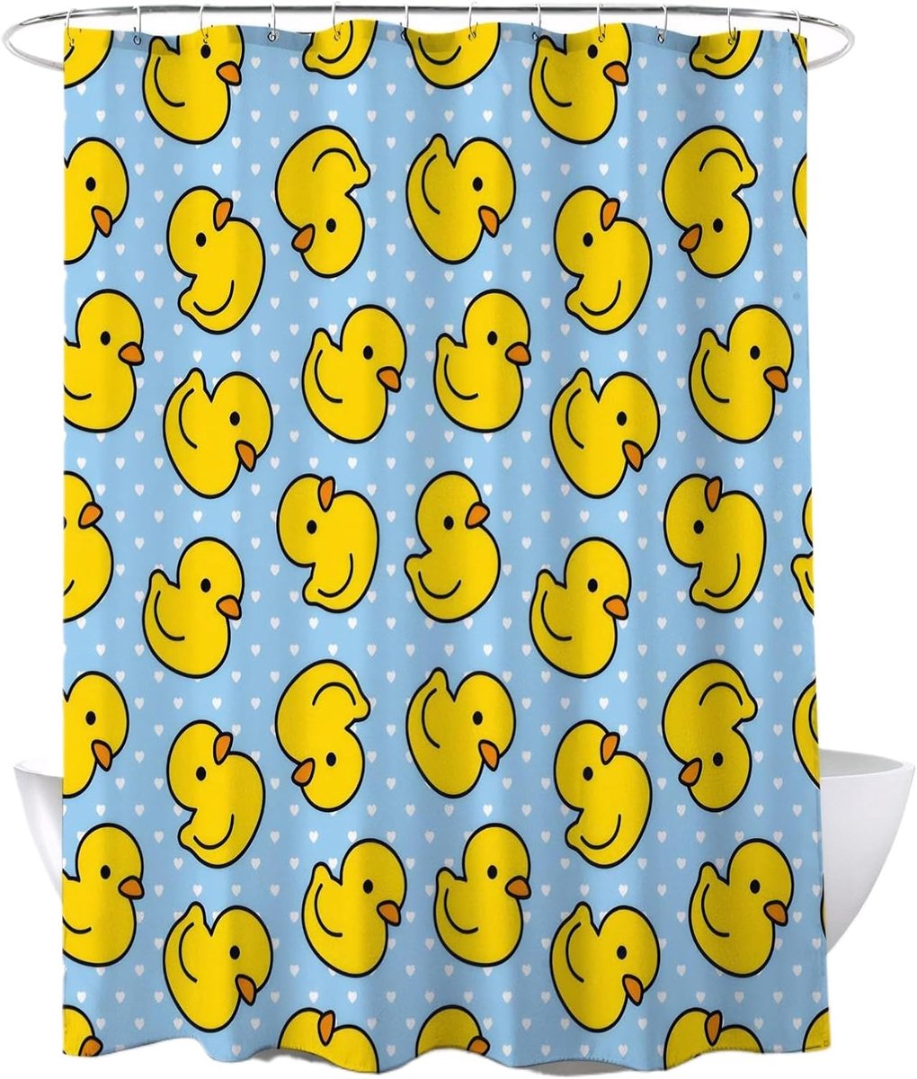 SnelShoppen - Douchegordijn 120 x 180 cm, Schimmelbestendig Douchegordijn van Polyester, Eend Design, met 12 Oogjes en Douchegordijnringen, voor Badka