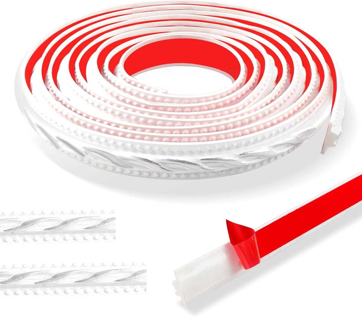 SnelShoppen - 300 cm Vintage Stijl Decoratieve Strip met 3D Patroon, Buigbare Rand voor Muren, Zelfklevend, Waterdicht, Ideaal voor Deuren en Kasten (