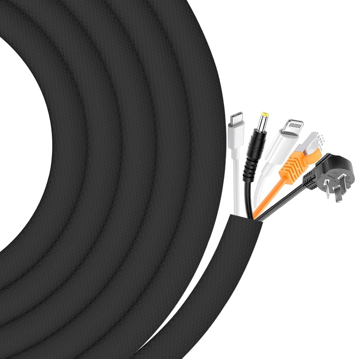 SnelShoppen - Zelfsluitende Kabelslang 13mm-4m, Zwarte Flexibele Kabelgoot voor Kabelbeheer, Geweven Kabelbescherming voor Honden en Katten, Snijd op