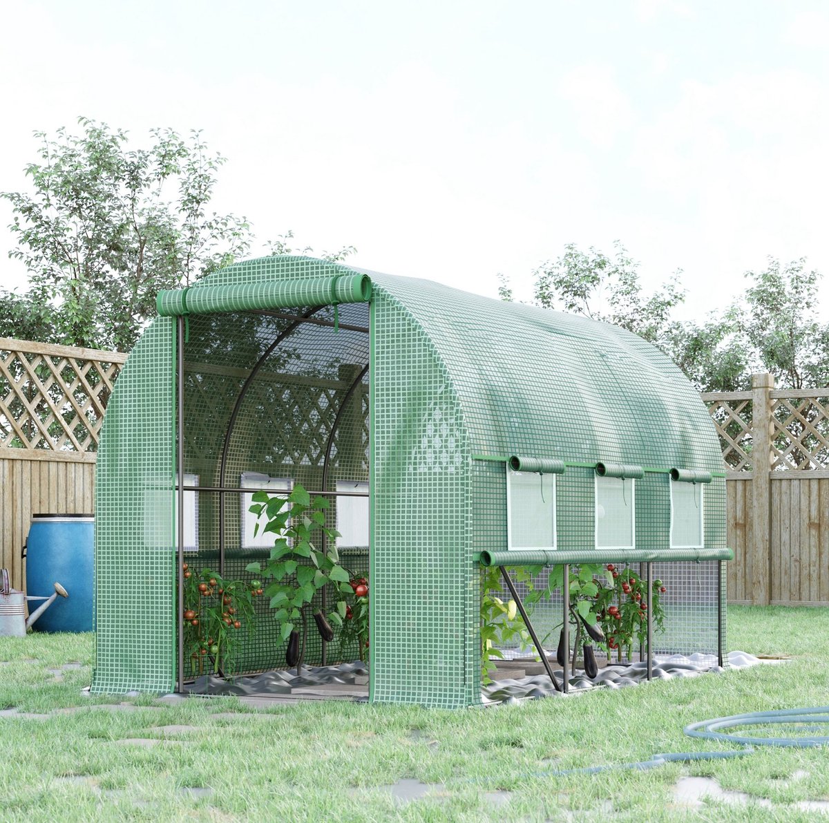 COVREO Kweektunnel 295x200x200 cm groen, stalen frame met 6 oprolbare ramen