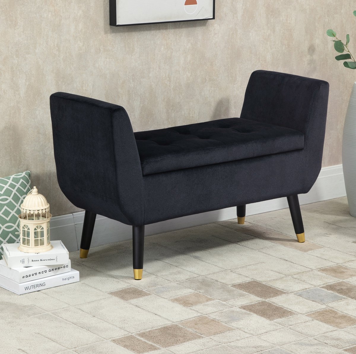 COVREO Zitbank 107 x 42 x 65 cm zwart, polyester met opbergruimte