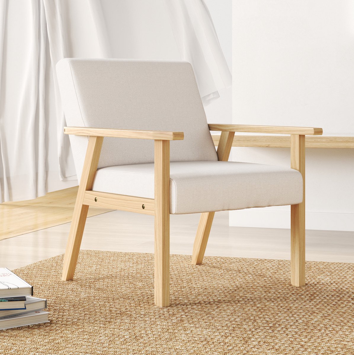 COVREO Fauteuil 64 x 70 x 72 cm, cremewit, van stof met armleuningen