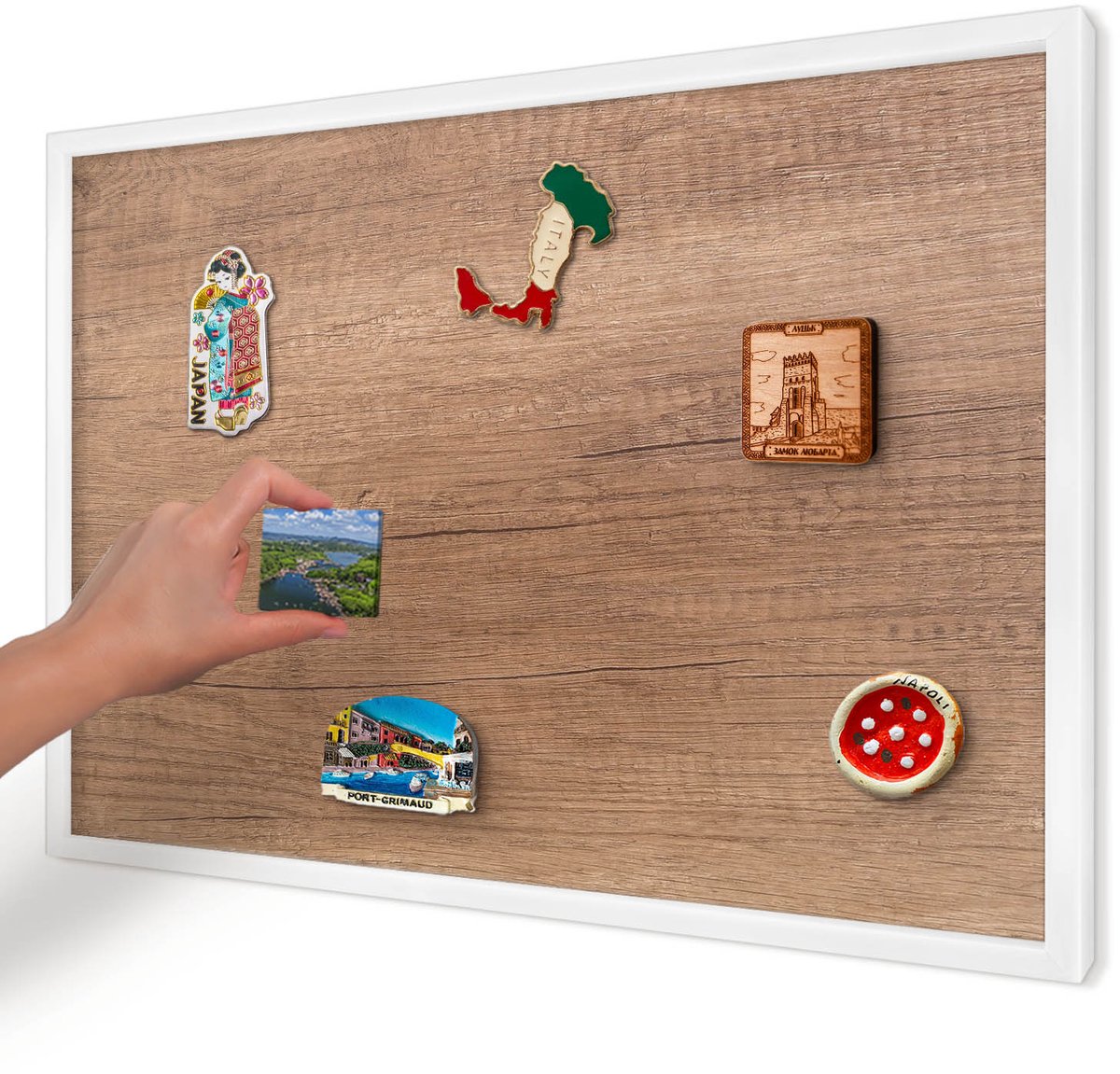 Artprintcave Bruin Magneetbord mit Witte Lijst - 60x40 cm - Houtstructuur Bord Voor Magneten - Rustiek Memobord Keuken - Texturen