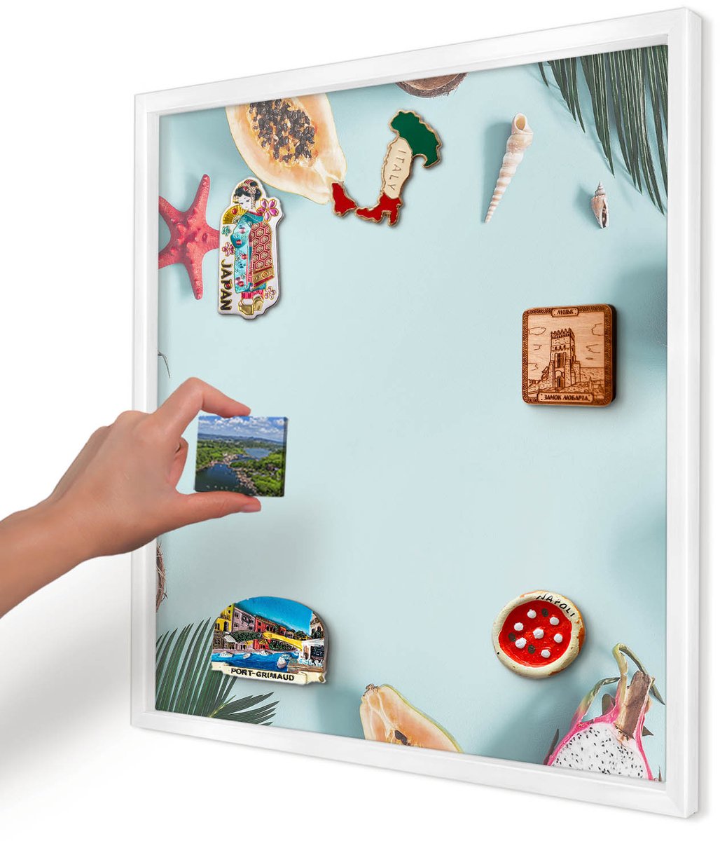 Artprintcave Blauw Magneetbord mit Witte Lijst - 50x50 cm - Tropische Vakantie Bord Voor Magneten - Modern Notitiebord - Natuur