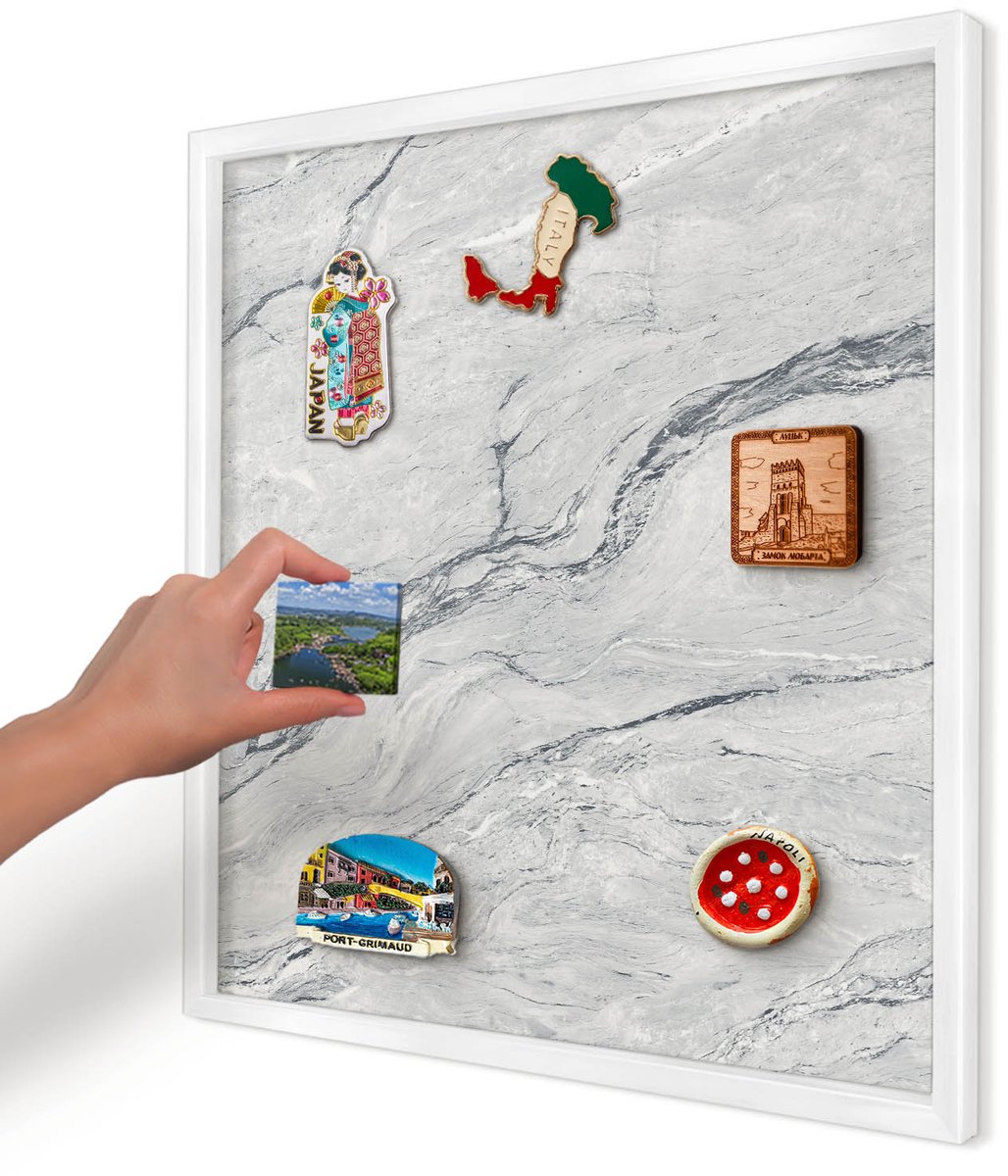 Artprintcave Grijs Magneetbord mit Witte Lijst - 50x50 cm - Grijze Elegantie Bord Voor Magneten - Minimalist Magneet Bord mit Frame - Texturen