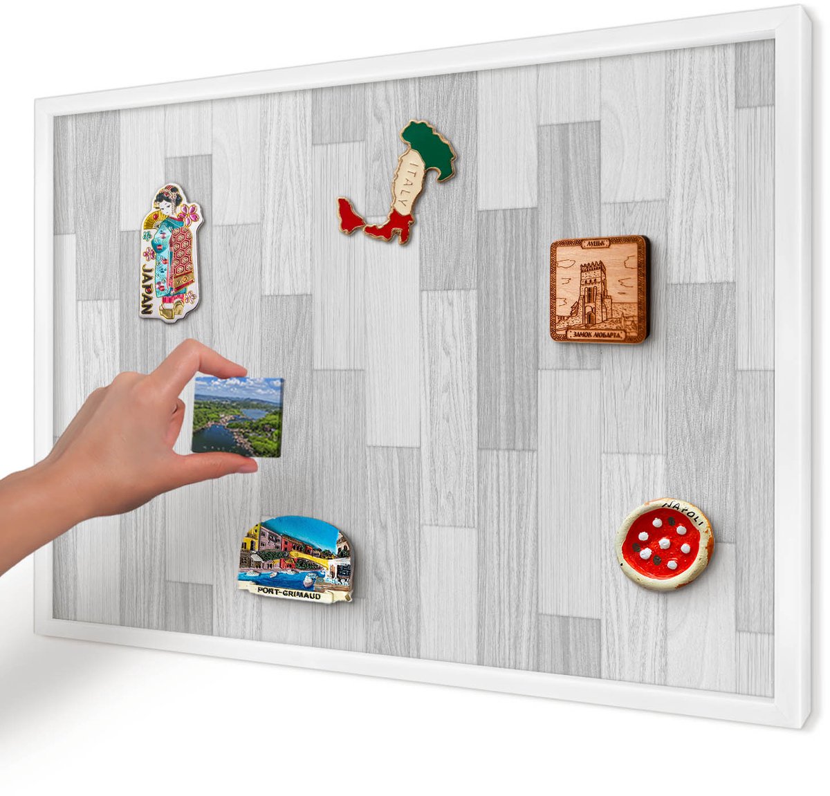 Artprintcave Grijs Magneetbord mit Witte Lijst - 60x40 cm - Houtstructuur Magnetisch Bord Voor Magneten - Minimalist Wandbord Magnetisch - Texturen