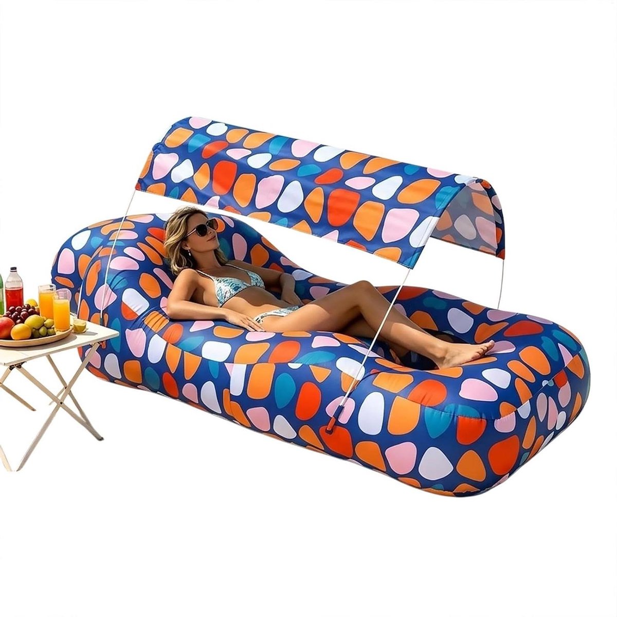 Opblaasbaar ligbed - Luchtstoel Lounger - Buiten ontspannen - Geïntegreerd zonnescherm - 190x75cm - Multicolor