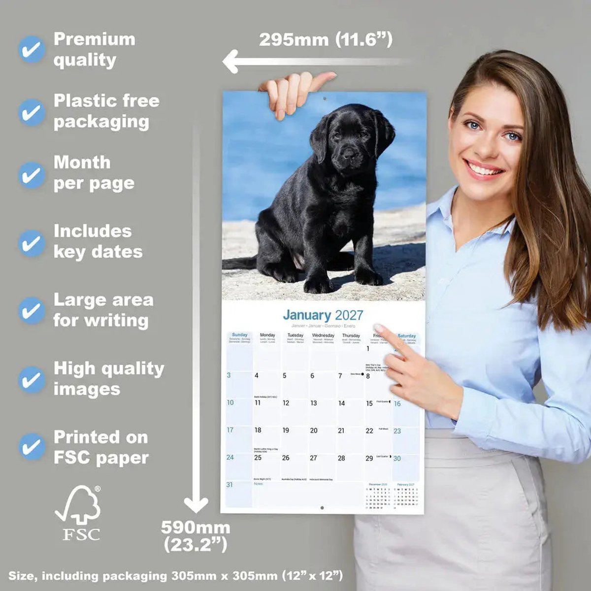 Labrador Retriever Zwart Puppies Kalender 2027