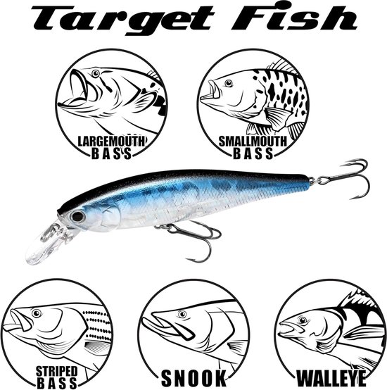 Kunstaas Wobbler - Jerkbait Lokaas - Vissen Op Baars - Unieke Actie - 10 cm - Zebra Aurora Black — afbeelding 5