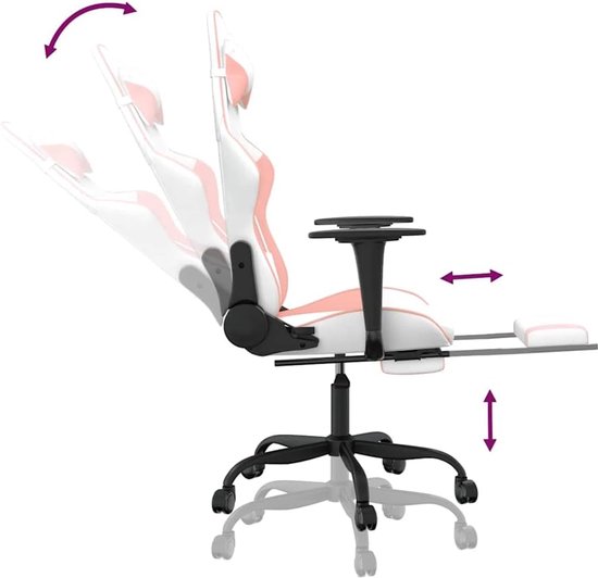 Gaming Stoel - Comfortabele Stoel - Ontspannen Spelen - Met Massagefunctie - Verstelbare Hoogte - Wit Roze — afbeelding 3