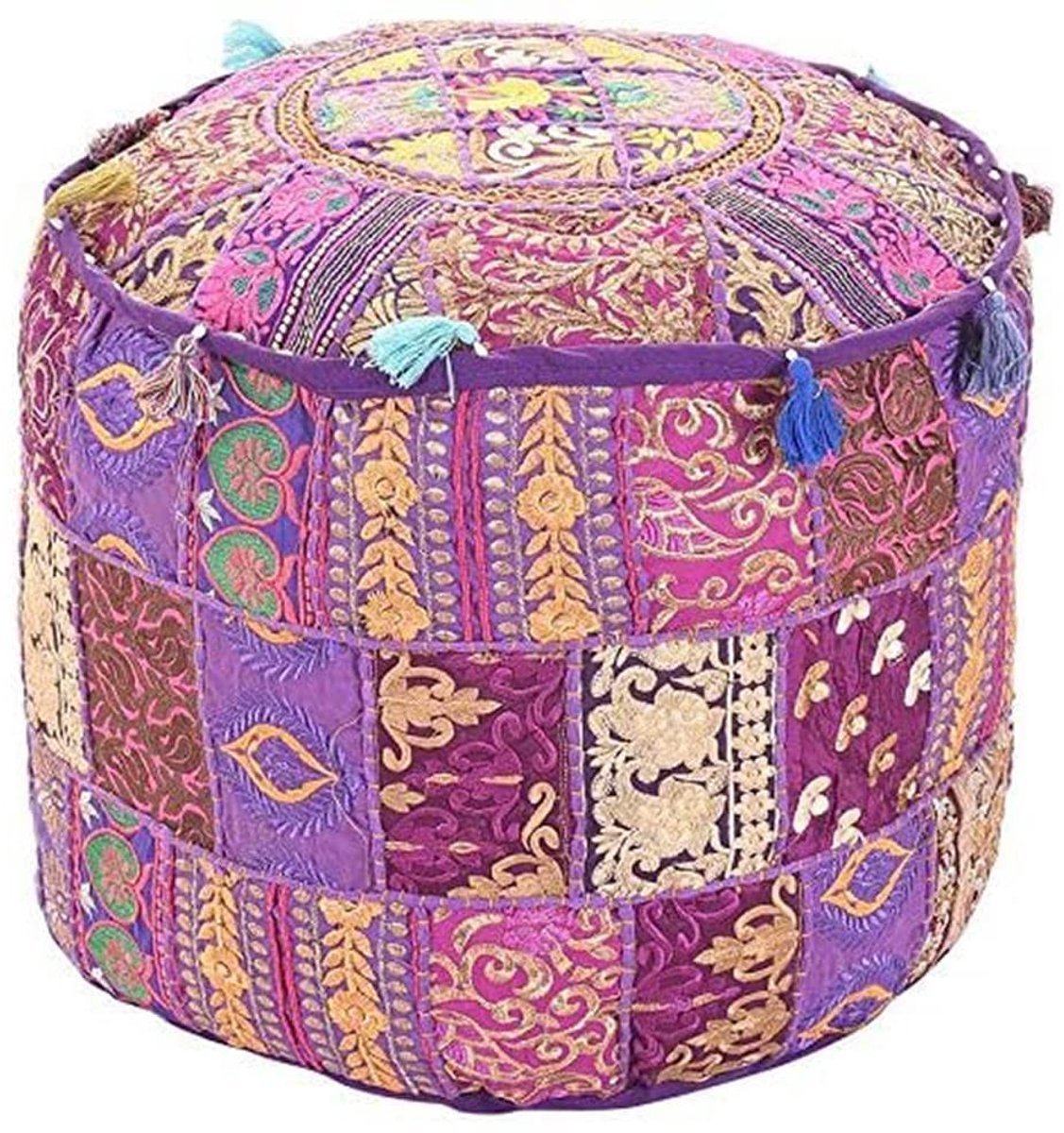 Omgoods - Handgeborduurde Katoenen Bean Bag Cover - Rond Voetensteun