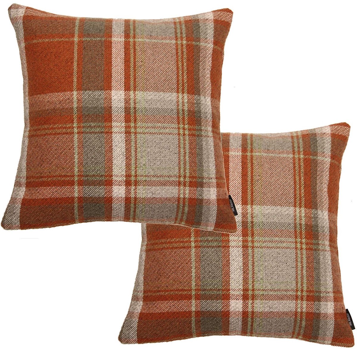 Omgoods - Set van 2 Terracotta Kussenhoezen met Tartan Patroon 43x43 cm