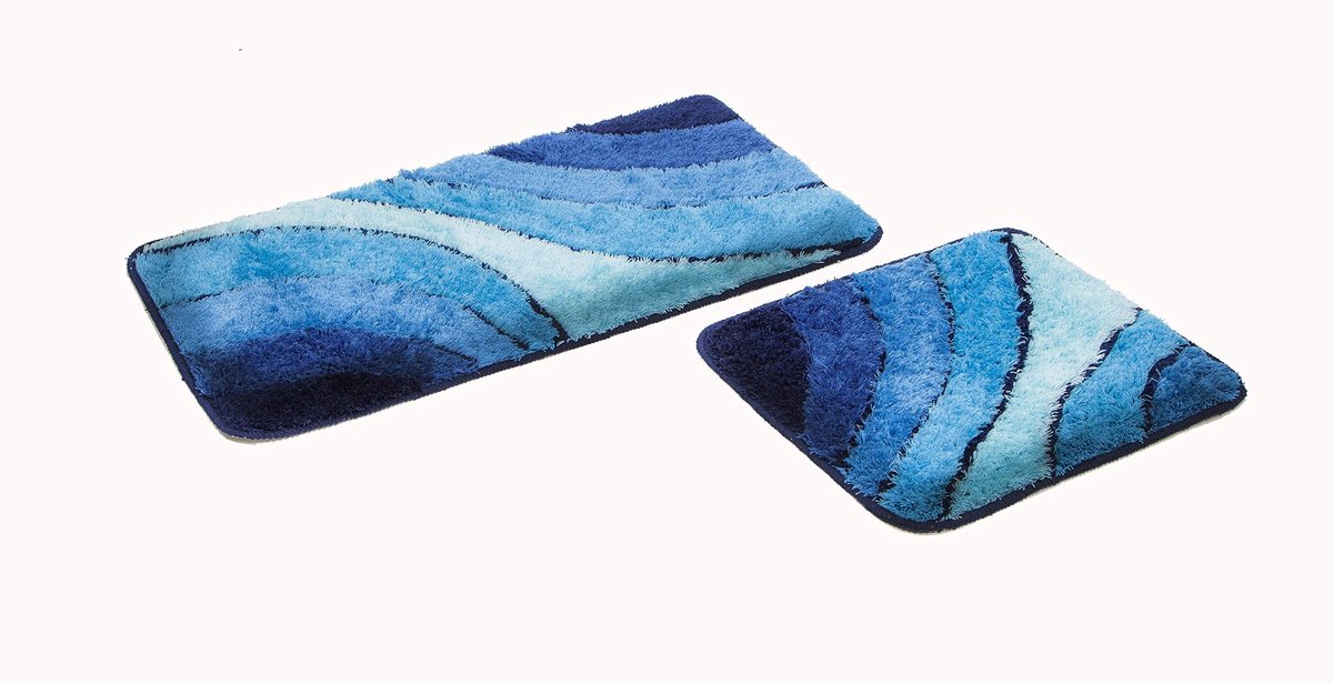 Omgoods - 2-delige Badmatten Set Wave in Blauw