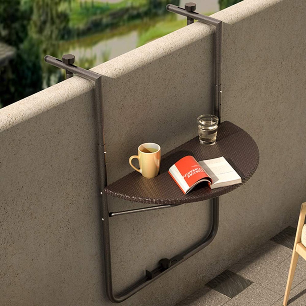 Omgoods - Vouwbare Outdoor Salontafel met Poly Rattan en Verstelbare Hoogte