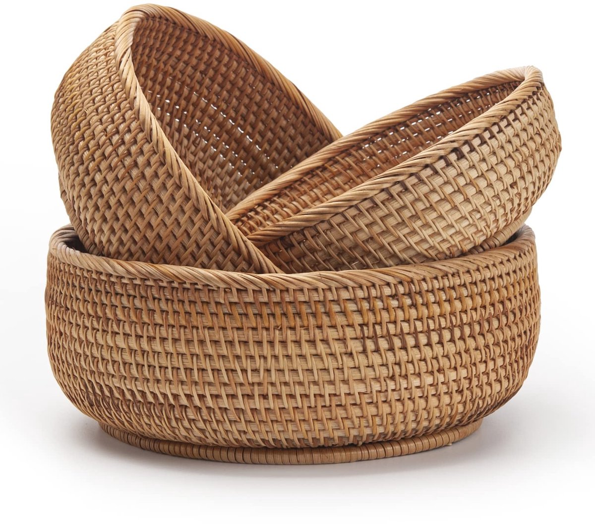 Omgoods- Opbergmanden Set van 3 - Ronde Rotan Mand - Handgeweven - Stapelbaar - Natuurlijke Kleur - Stevig Frame - Opbergmand