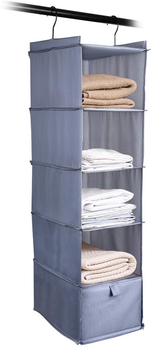 Omgoods - Wandopslag met 5 Compartimenten en 1 Lade - Multifunctionele Organizer in Grijs