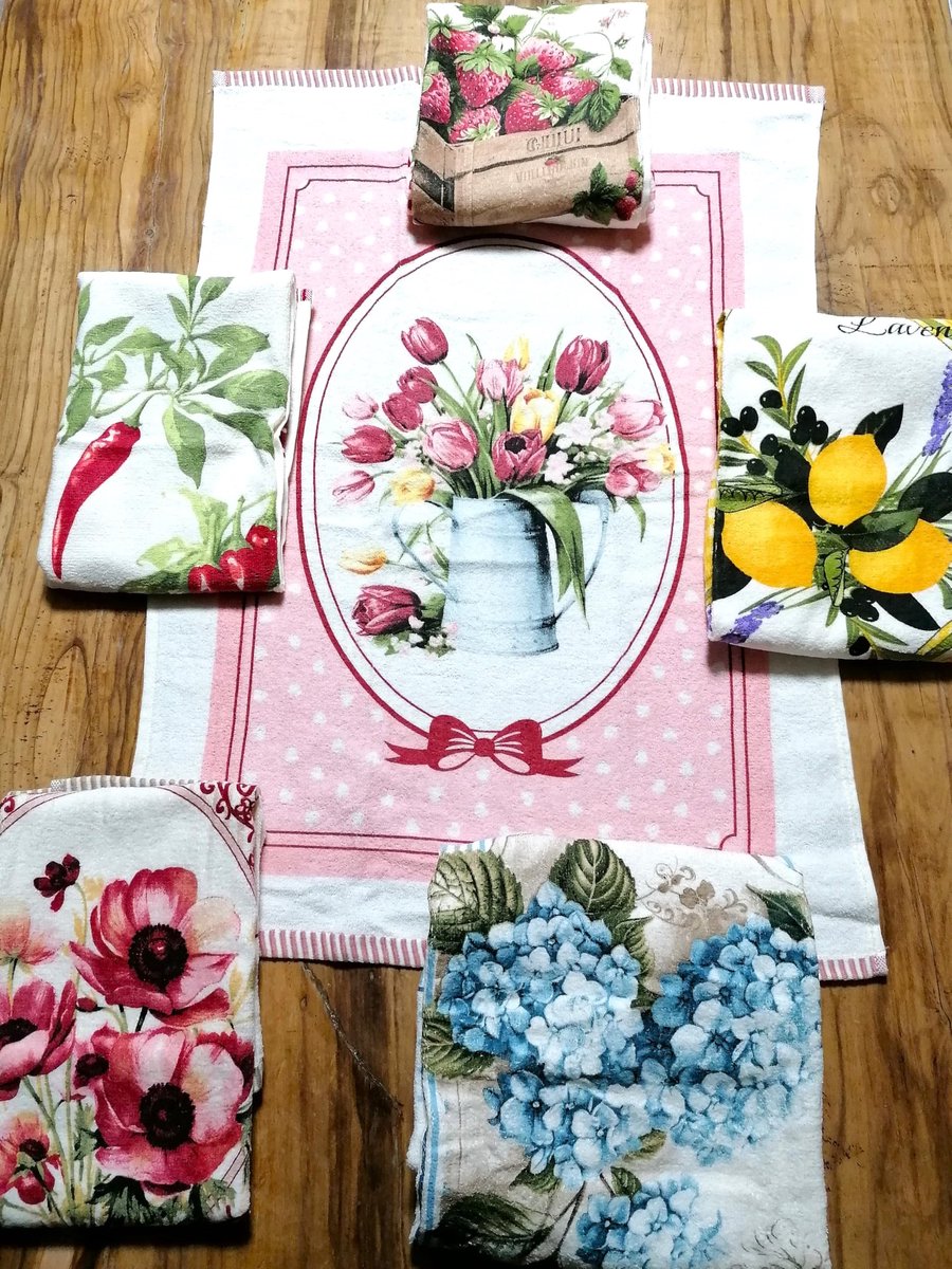 Omgoods - Katoenen Keukenhanddoeken Set van 6 - 50 x 70 cm met Ophanglus