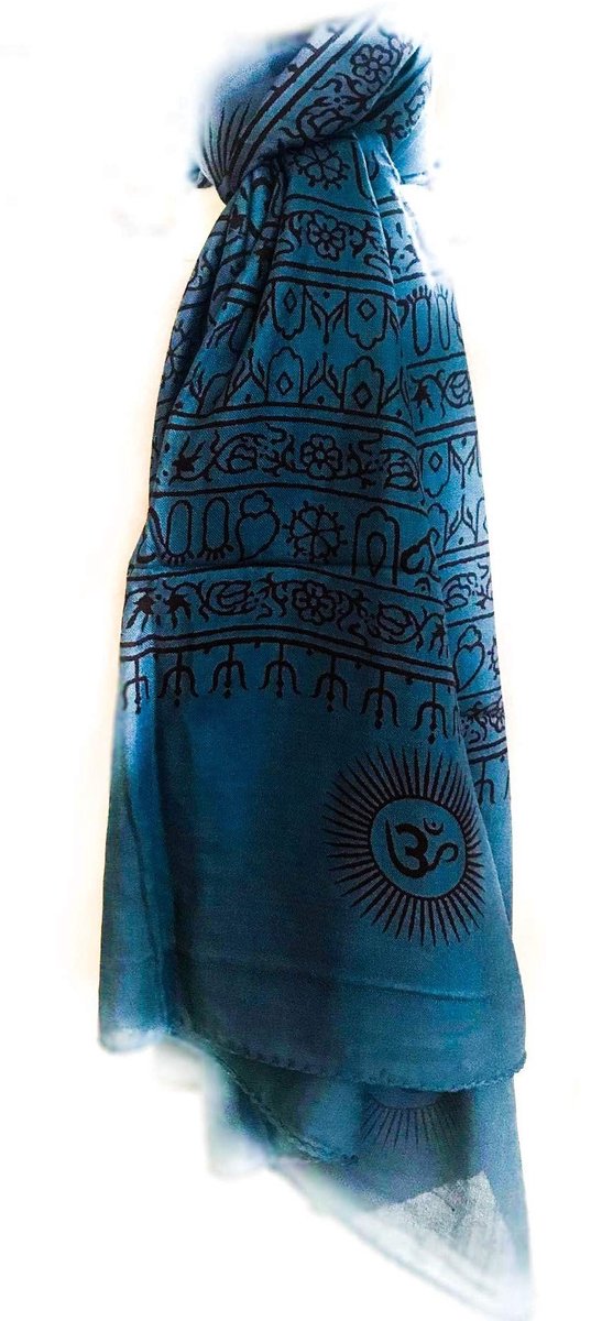 Omgoods - Grote Om Mantra Sjaal 210 x 110 cm in Blauw