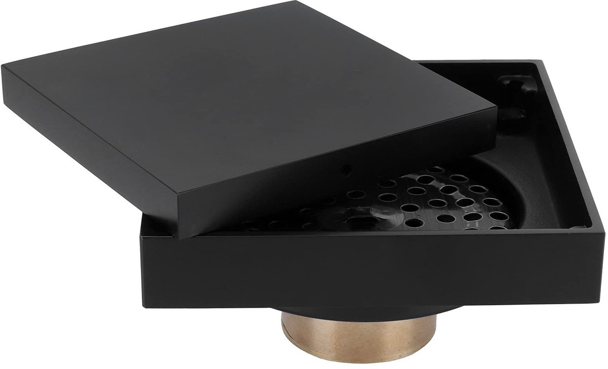 Omgoods- Afvoerputje Zwart - Vloerafvoer Koper - 10 x 10 cm - Antikalk Zeefje - Duurzaam - Geschikt voor Badkamer/Balkon