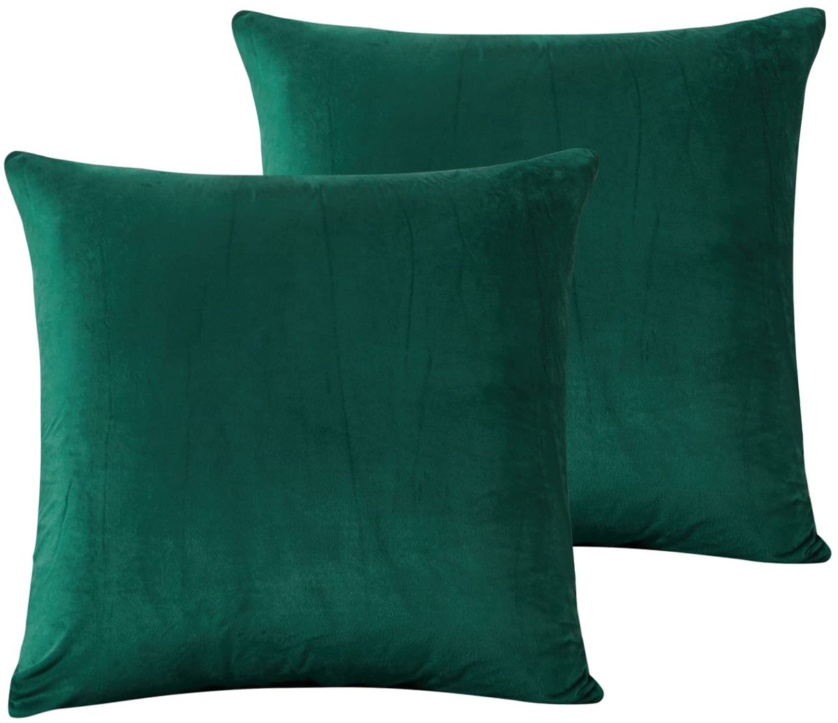 Omgoods - Kussenslopen - Set van 2 - 80 x 80 cm Donkergroen Fluffy en Zacht