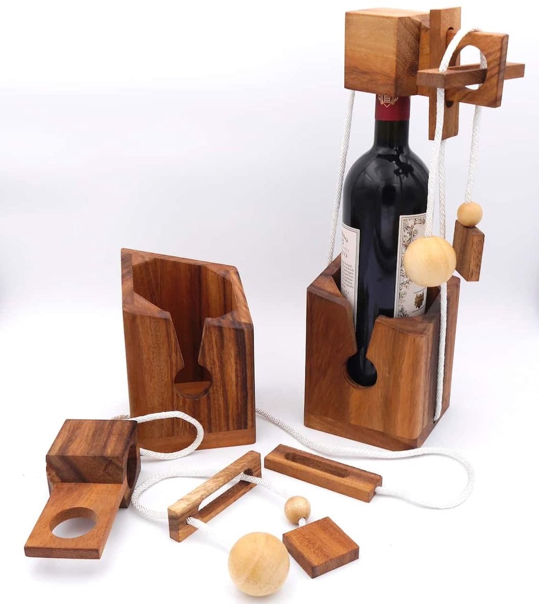Omgoods - Elegante Houten Flessenpuzzel voor Grote Flessen