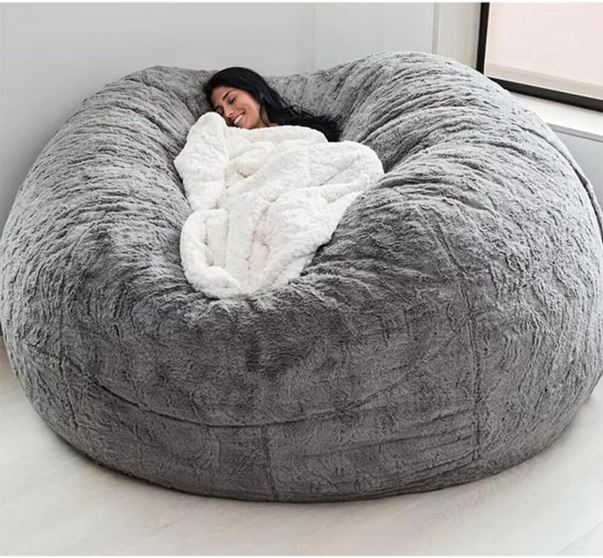Omgoods - Fluffy Bean Bag Cover voor Volwassenen (Zonder Vulling) Lichtgrijs