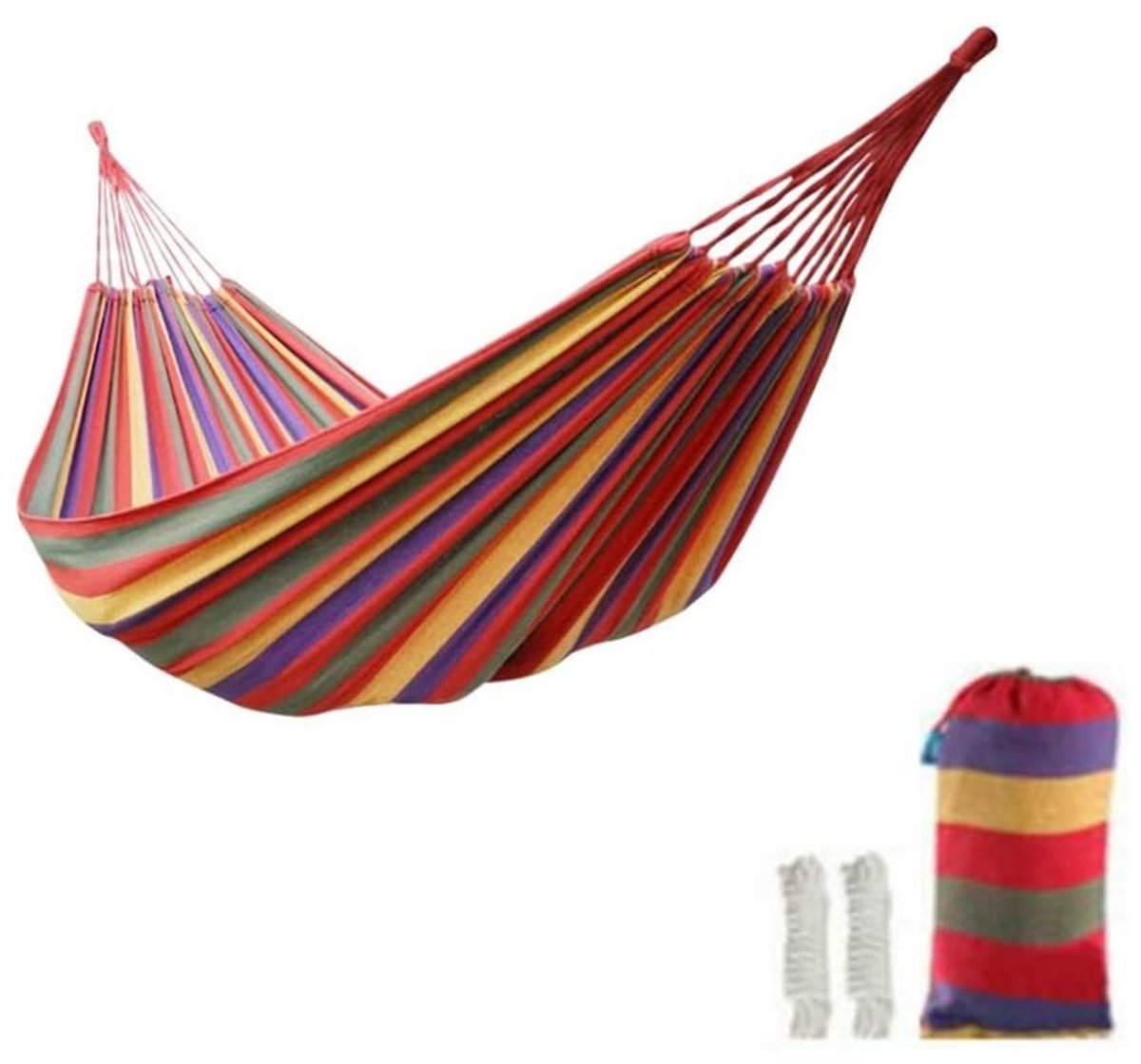 Omgoods - Outdoor Woven Cotton Hammock - 2 Persoons Campinghangmat met Draagtas, Rood