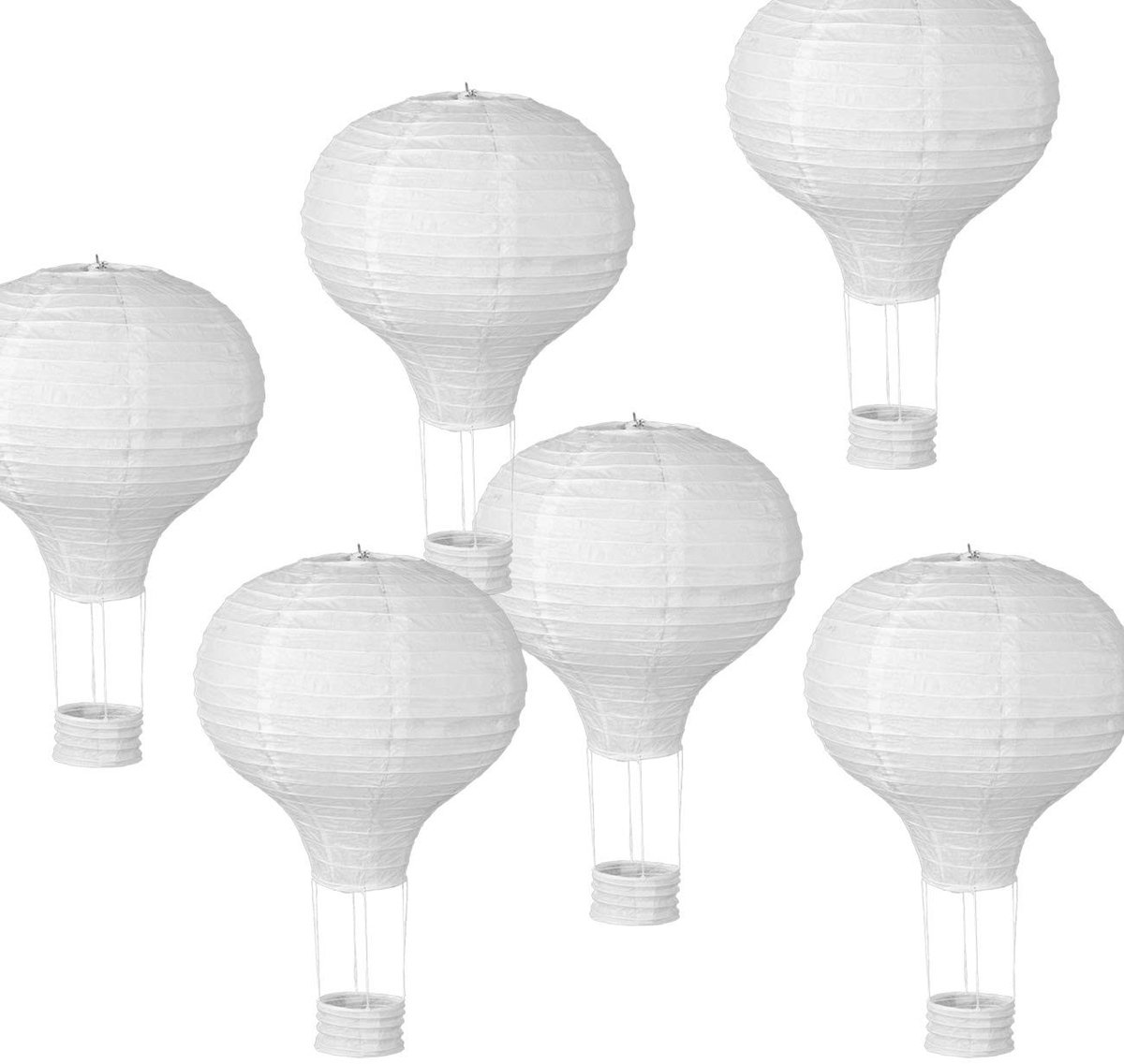 Omgoods - Set van 6 Papieren Lantaarns in de Vorm van Luchtballonnen, Wit