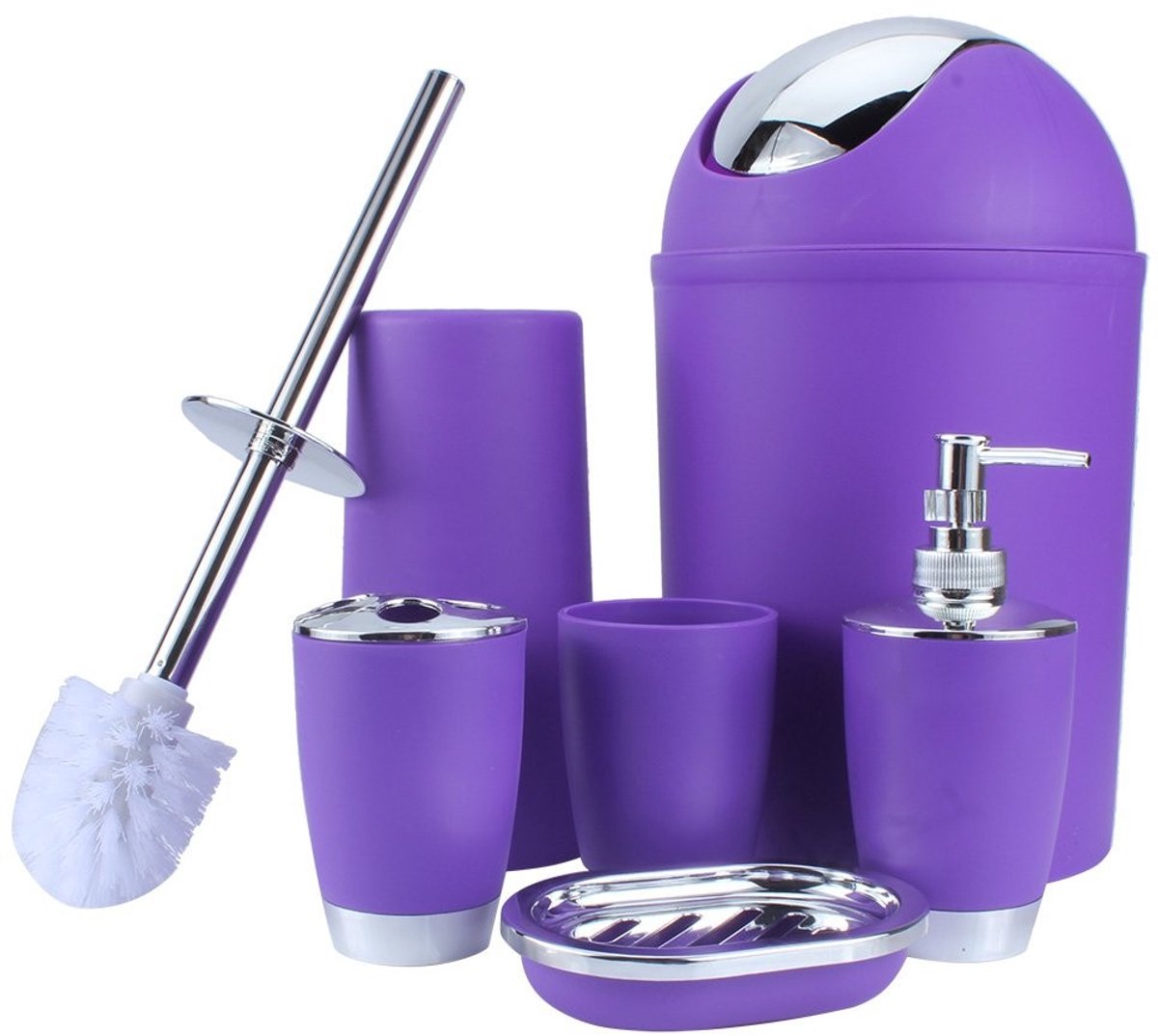 Omgoods- Badkamer Set 6-delig - Zeeppompje - Tandenborstelhouder - Handdesinfectiefles - Vuilnisbak - Elegante uitstraling - Badkameraccessoires