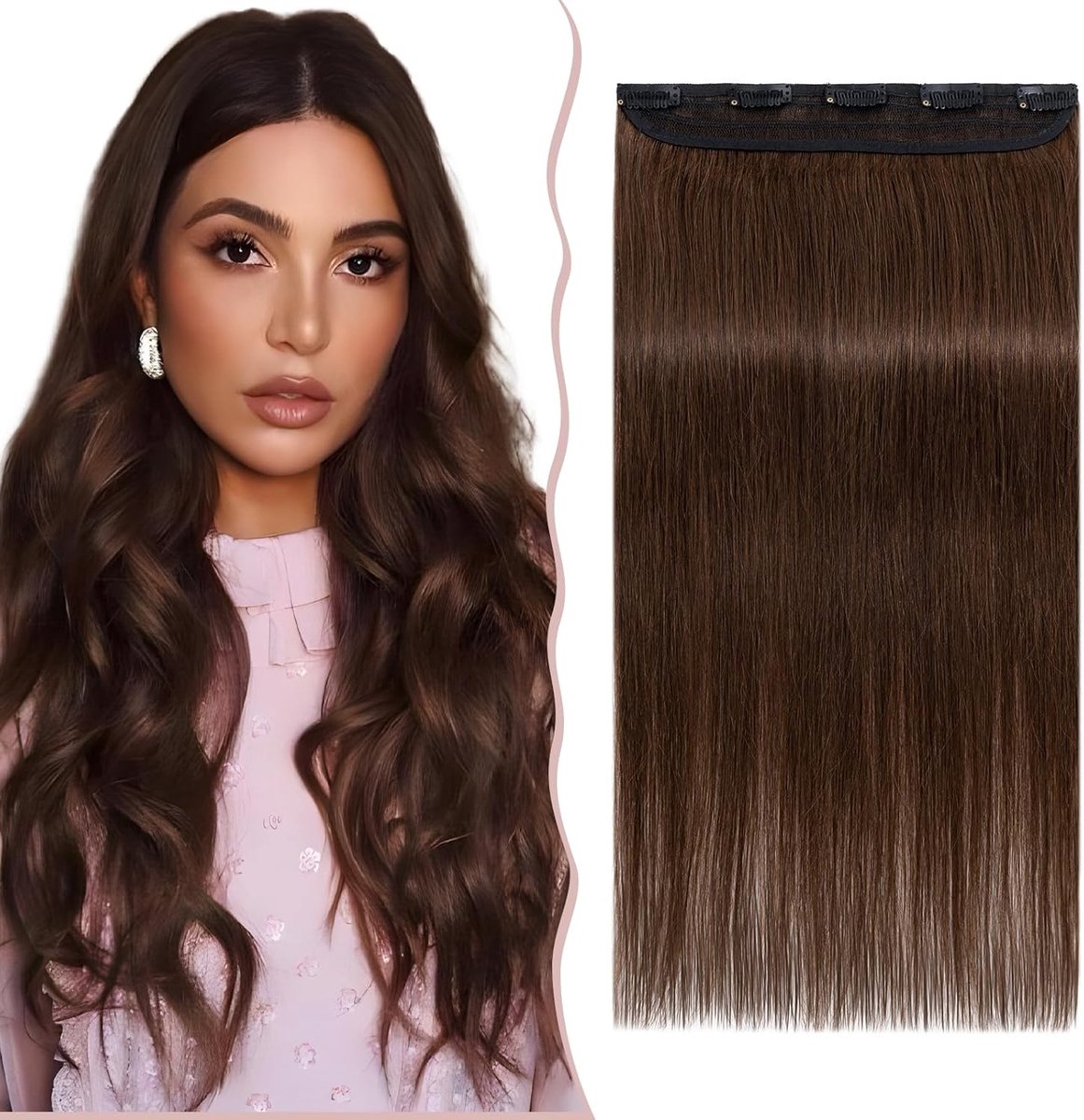 Klip-in Echte Haar Extensions van Remy, 100% Natuurlijk Haar, Steil, Medium Bruin, 8 Inch, 40 g, Perfect voor Volumineuze Haarstijl en Gemakkelijk te Bevestigen
