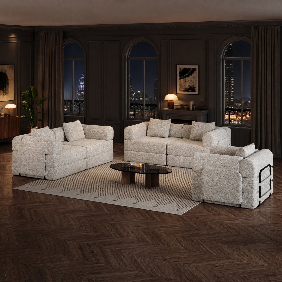 MODENUIT Slaapbank 364,5 x 364,5 cm - 2-in-1 Met Armleuning Opbergruimte - Woonkamer - Chenille Khaki