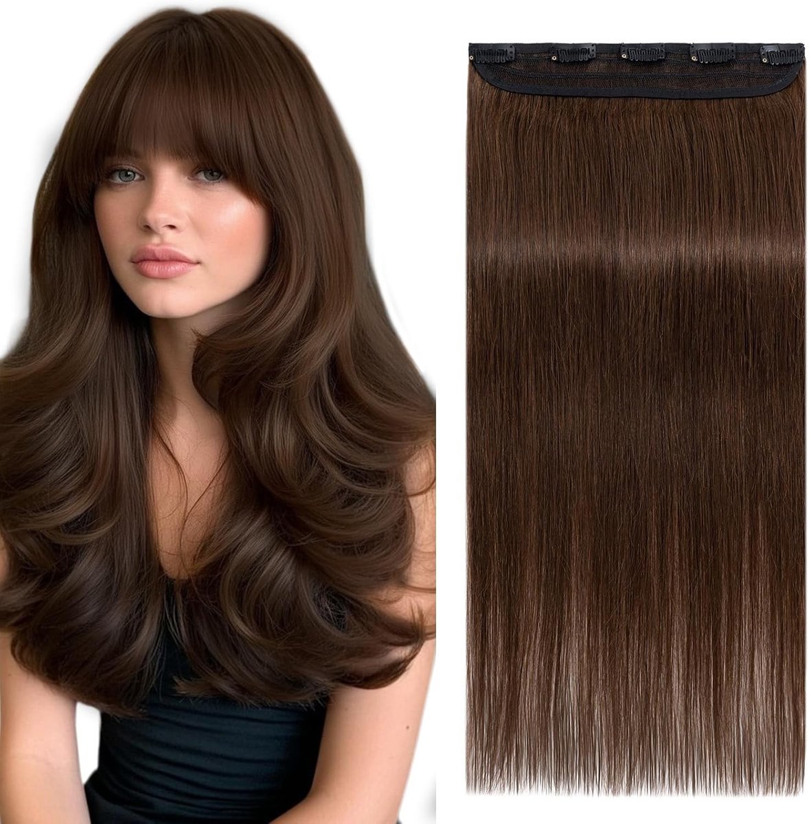 Clip-In Echte Haar Extensions in Middelbruin, 20 cm, 5 Clips, Volumineuze Haarverlenging, Natuurlijke Look, Gemakkelijk te Bevestigen