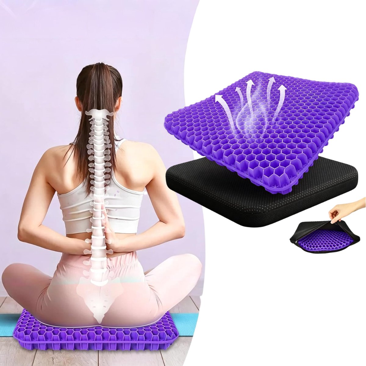 Zavio® Gelkussen voor Zitontlasting - Zitkussen - Ergonomisch Kussen voor Stoel