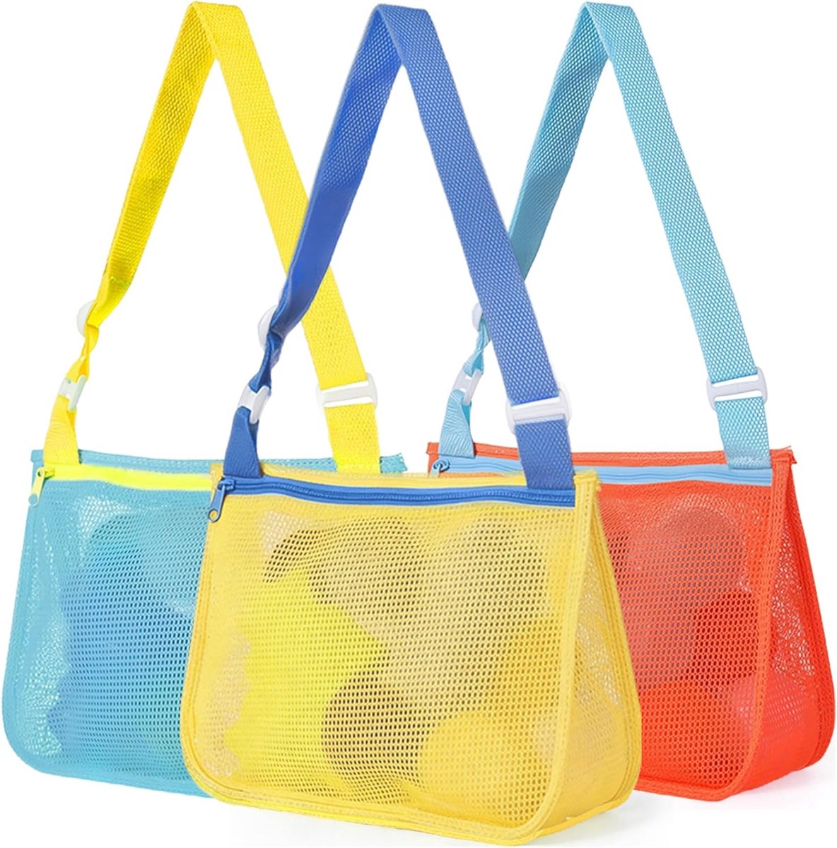3 stuks strandtassen voor kinderen, nettas voor spelletjes, strand, tas voor het verzamelen van schelpen voor strand, zwembad, camping, reizen (C)