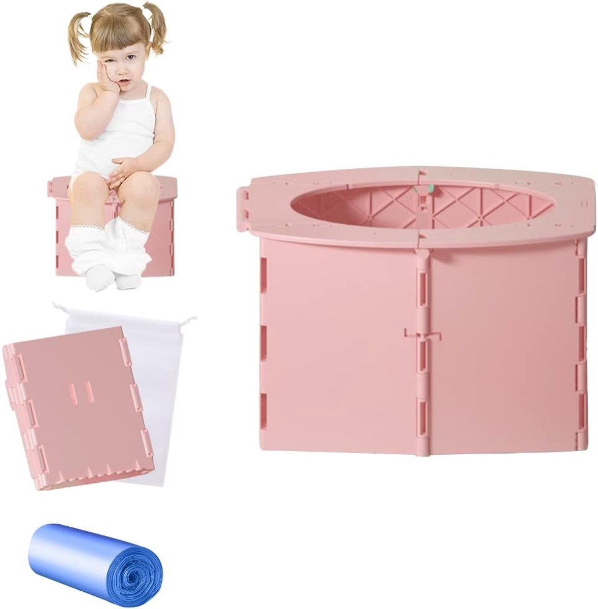 kindertoilet, opvouwbare reispot, draagbaar opvouwbaar toilet voor kinderen, kleine toiletpot voor baby's, reizen, babytoilet (roze)