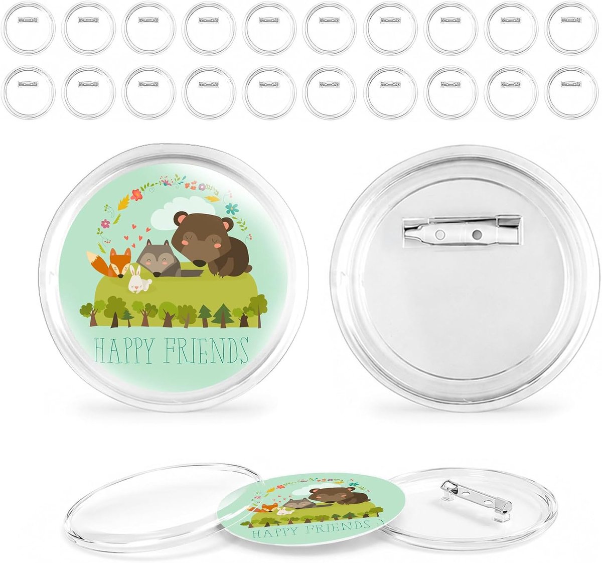 dellyy Diameter 60 mm 20 stuks transparante doe-het-zelf snapknopen, acryl badge button met spelden voor foto, foto, kleding