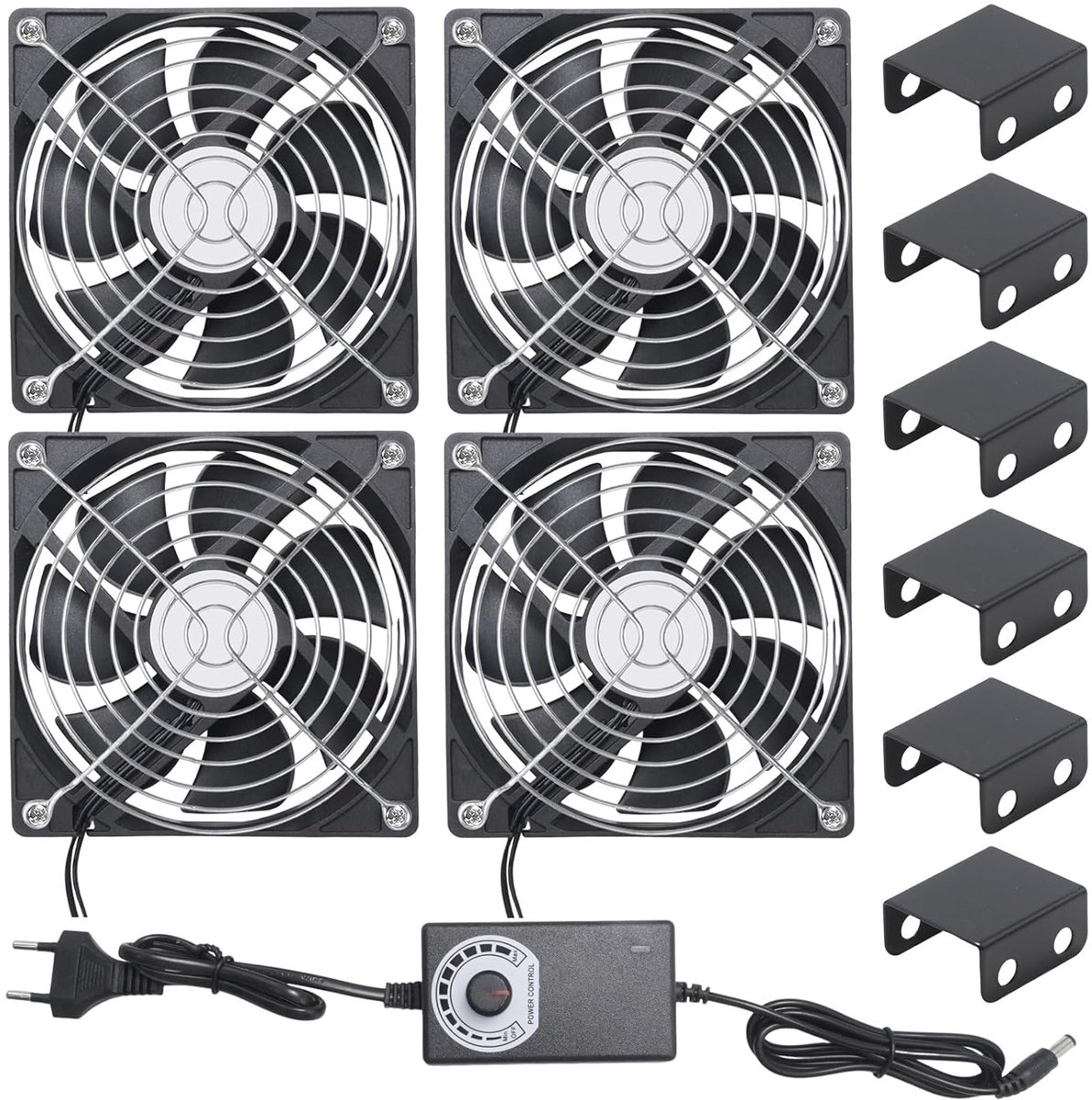 4 x 120 mm grote behuizingsventilator, instelbare snelheid, voor 12 V DC- of 100-240 V AC-voeding, veelzijdig voor pc-koeling en serverracks