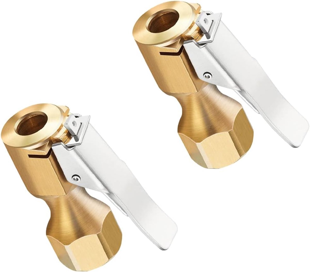 2 stuks ventieladapter voor autobanden, clip voor bandenventiel van messing, clip voor omzetting voor ventielen, oppompen, ventielclip, klemaansluiting, adapter voor autobanden of vrachtwagens