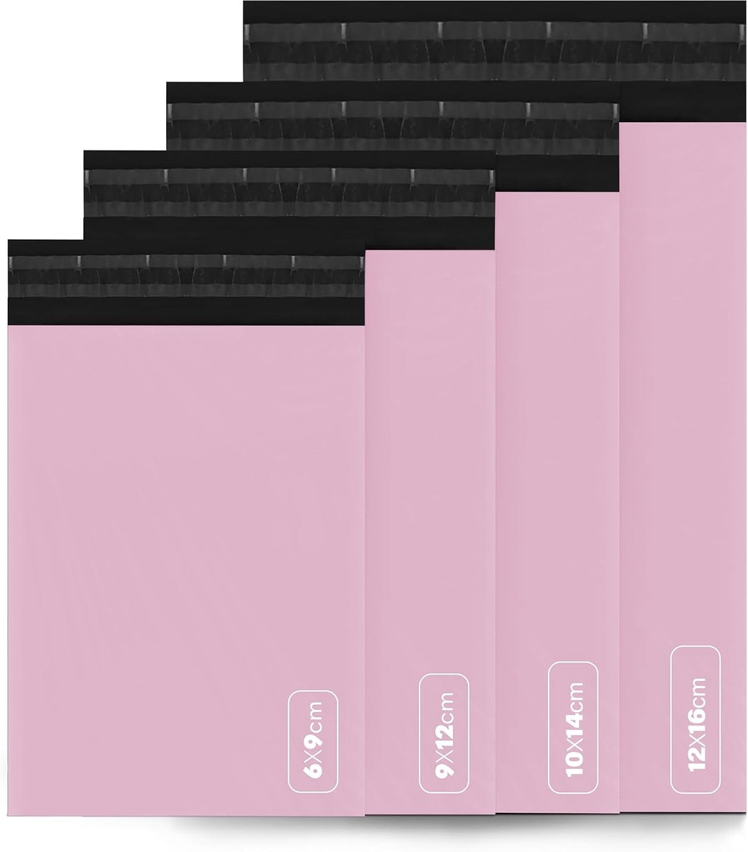 delka Postzakken, 100Mixed Size Pink Poly Mailer Bags, scheurbestendige verzendenveloppen voor kleding, documenten, sterke zelfklevende lijm, waterdicht en lichtgewicht roze