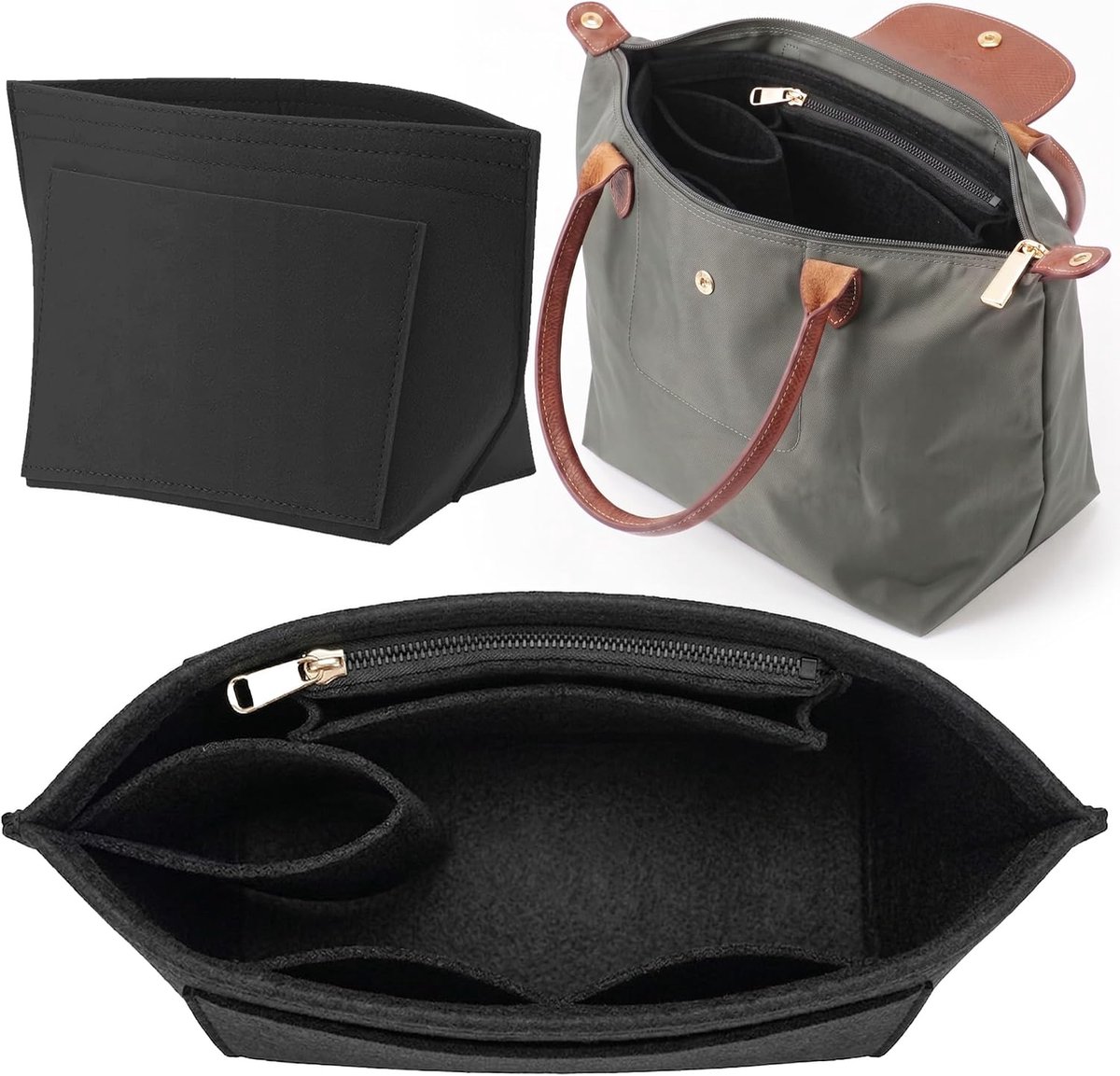 Tasorganizer compatibel met Longchamp Le Pliage bag organizer. Meerdere maten beschikbaar (Zwart, M) (Derdenaccessoire)