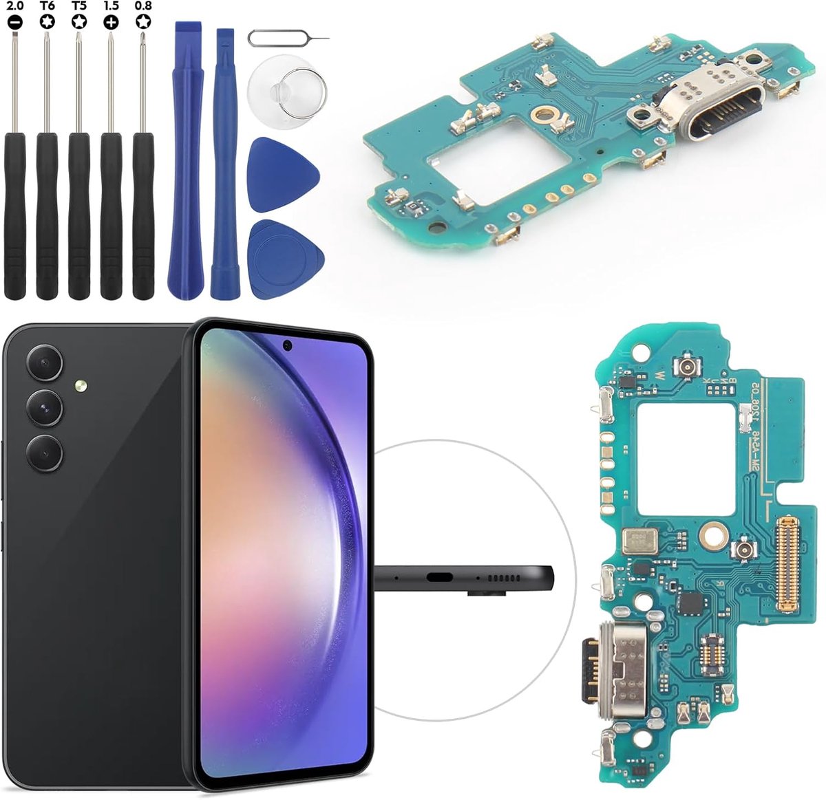 Oplaadaansluiting voor Samsung Galaxy A54 oplaadbus compatibel met Samsung Galaxy A54 5G A546B USB dock connector flexibele kabel oplaadpoort vervanging met gereedschap