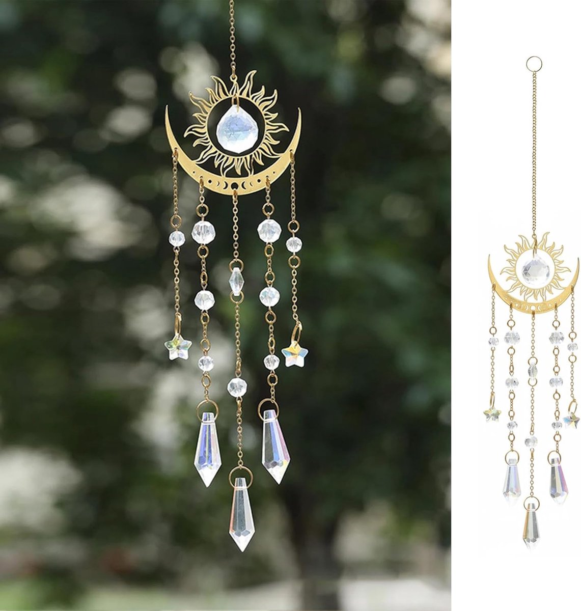 Zon en maan zonnevanger,Prism crystal wind chimes,Prisma kristal windgong,Geschikt voor ramen,deuren en tuinen