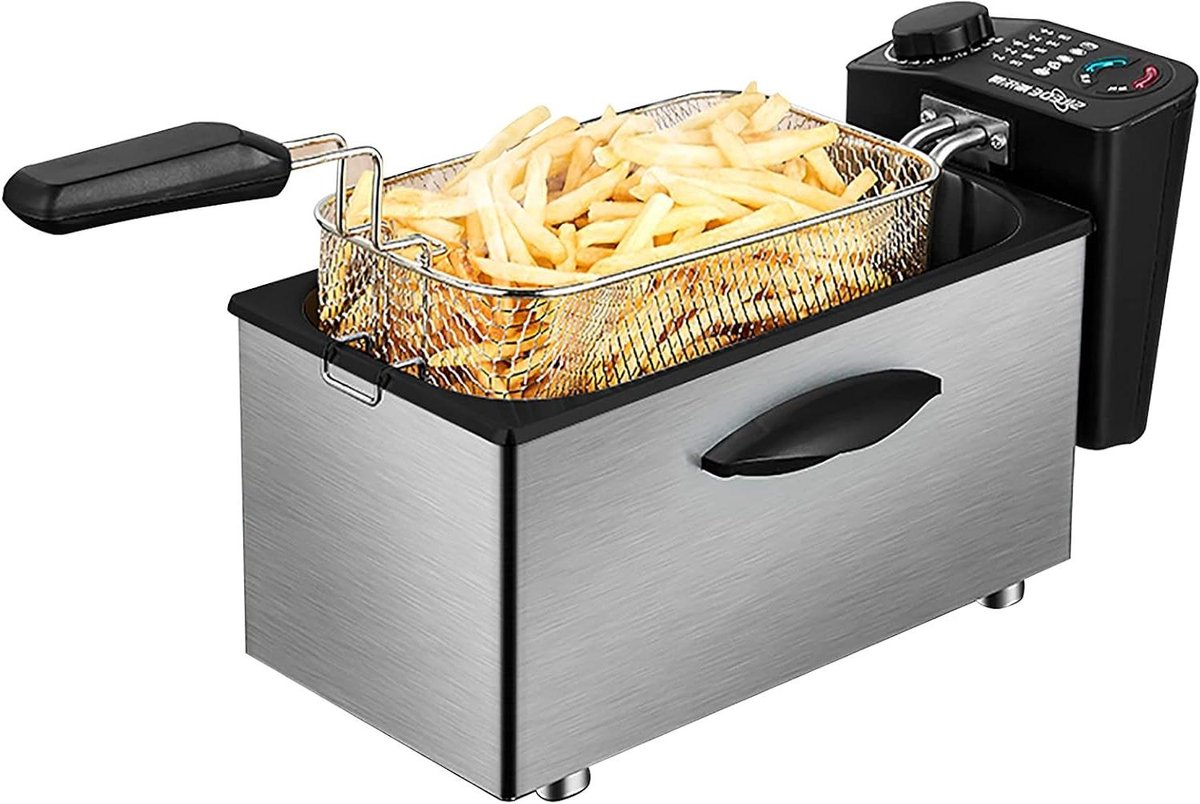 Commerciële Frituurpan - Friteuse RVS - Thuis Frituren - Instelbare Temperatuur - 2.5L - 8L - Zilver