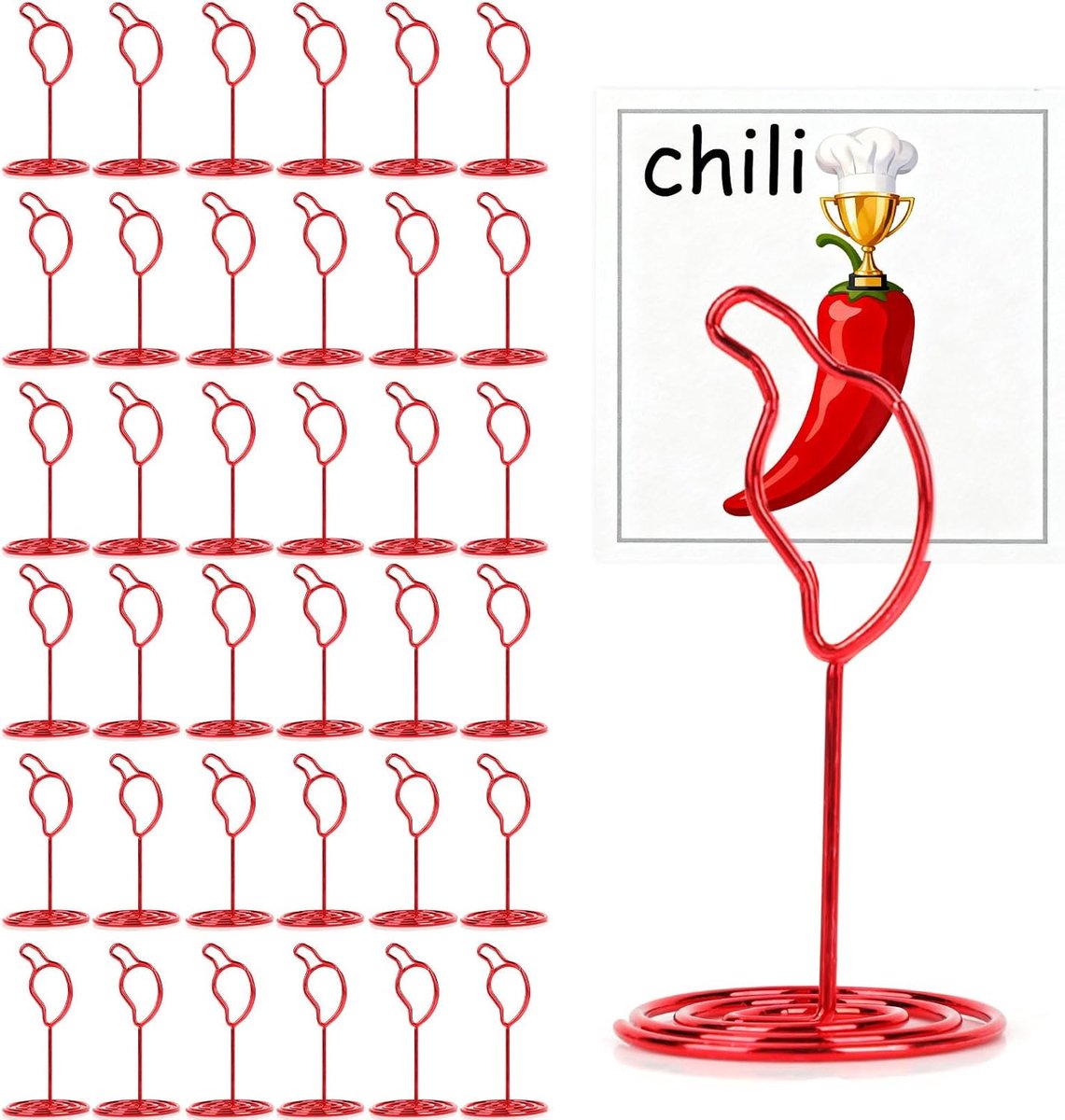 36 Stuks Chili Cookoff-Kaartenhouder, Metaal Tafelnummerhouder Fotokaartstandaard Chili Cook Off-Decoraties voor Mexicaanse Feesten Wedstrijden en Evenementen