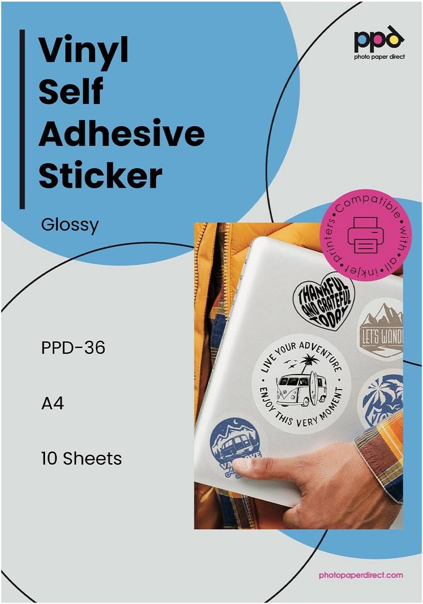 PPD A4 x 10 vellen Inkjet PREMIUM Stickerfolie Wit Glanzend Zelfklevend, Microporeuze Coating voor Full Colour Prints - ShopVlot