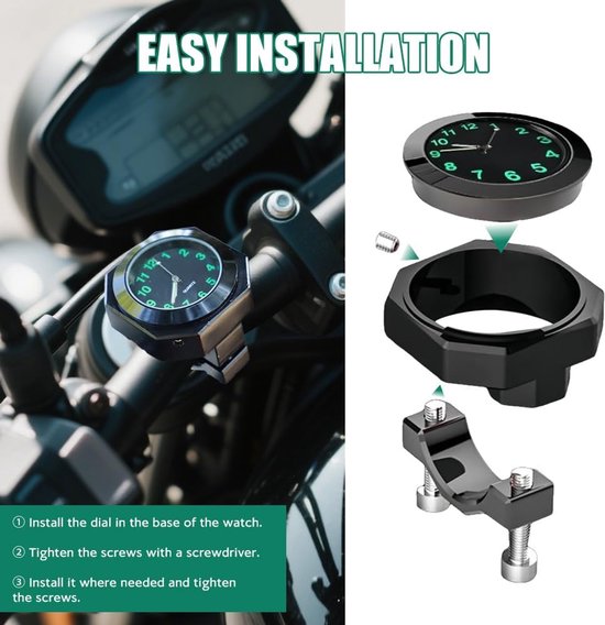 Stuurklok voor Motorfiets, Orologio da Moto Impermeabile, Stuurhorloge voor Motorfietsen, Kwartsklok van Aluminiumlegering met Lichtfunctie, Stuurhorloge voor Elektrische Fiets — afbeelding 4